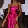 Dolce Life Low Back Mini Dress Satin Fuchsia