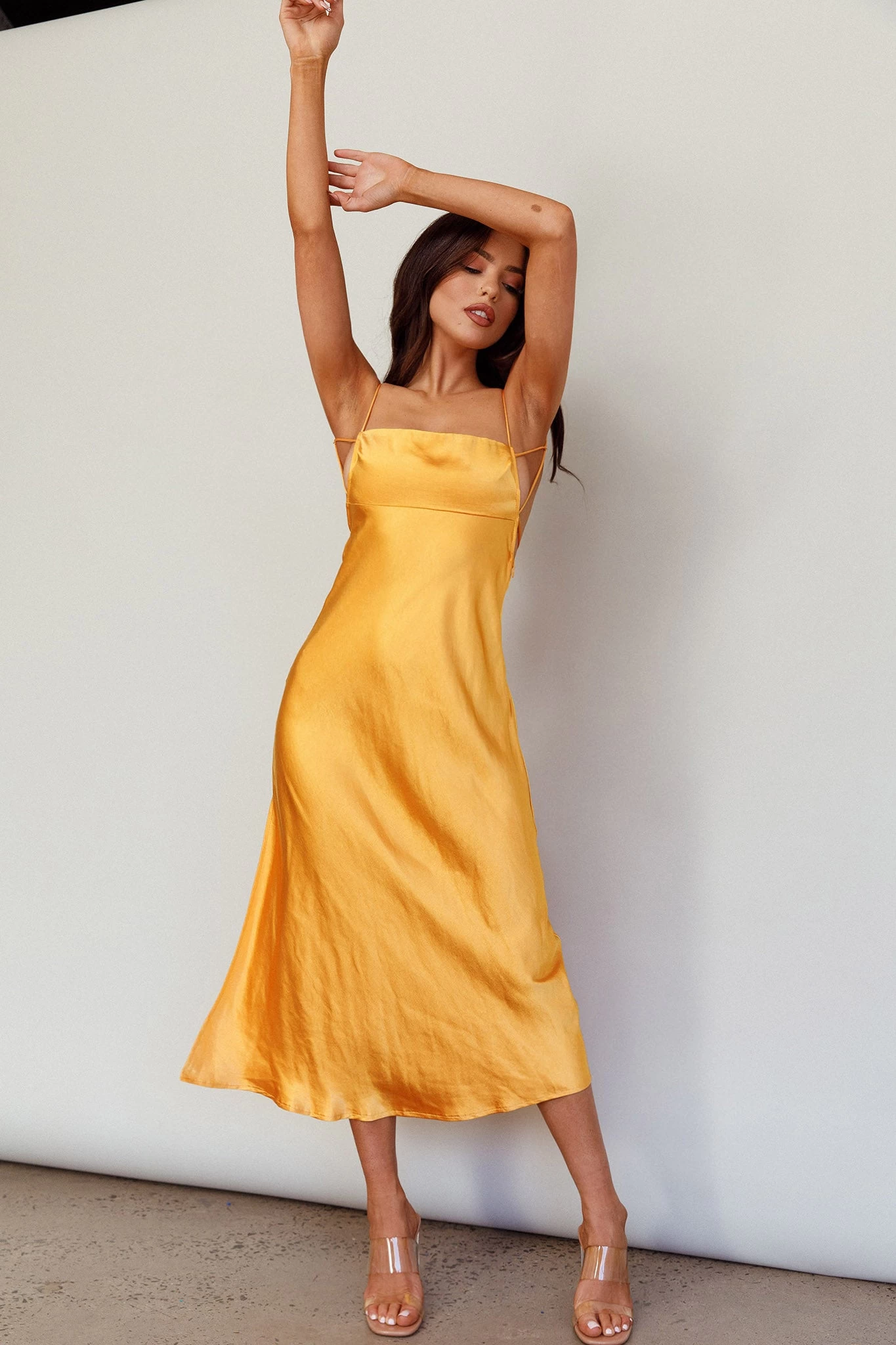 Dolce Life Low Back Midi Dress Orange - Image 3