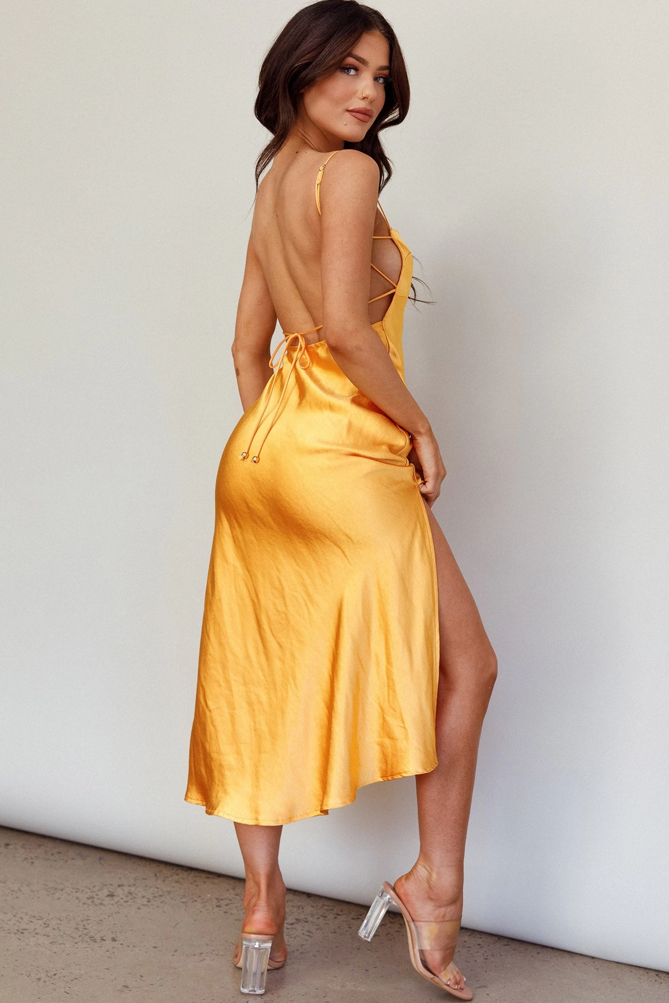 Dolce Life Low Back Midi Dress Orange - Image 2