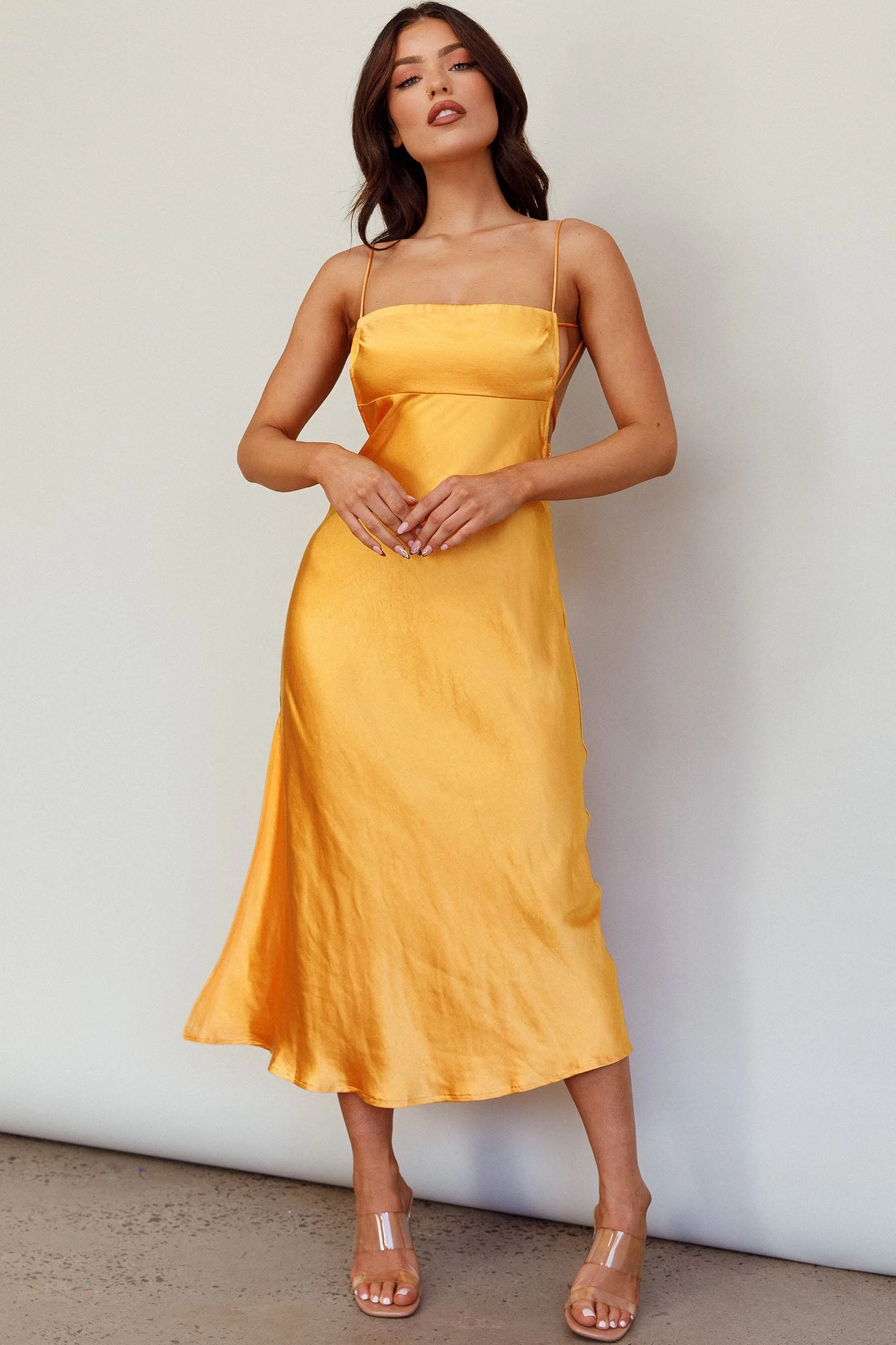 Dolce Life Low Back Midi Dress Orange - Image 5