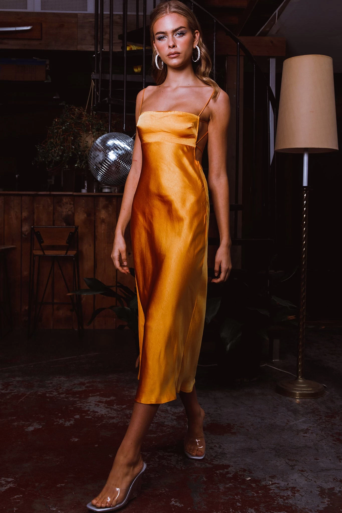 Dolce Life Low Back Midi Dress Orange - Image 6