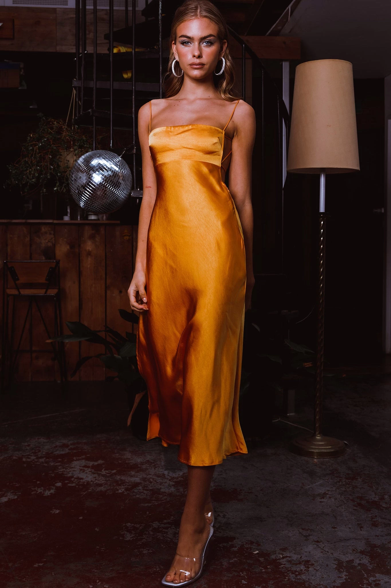 Dolce Life Low Back Midi Dress Orange - Image 8