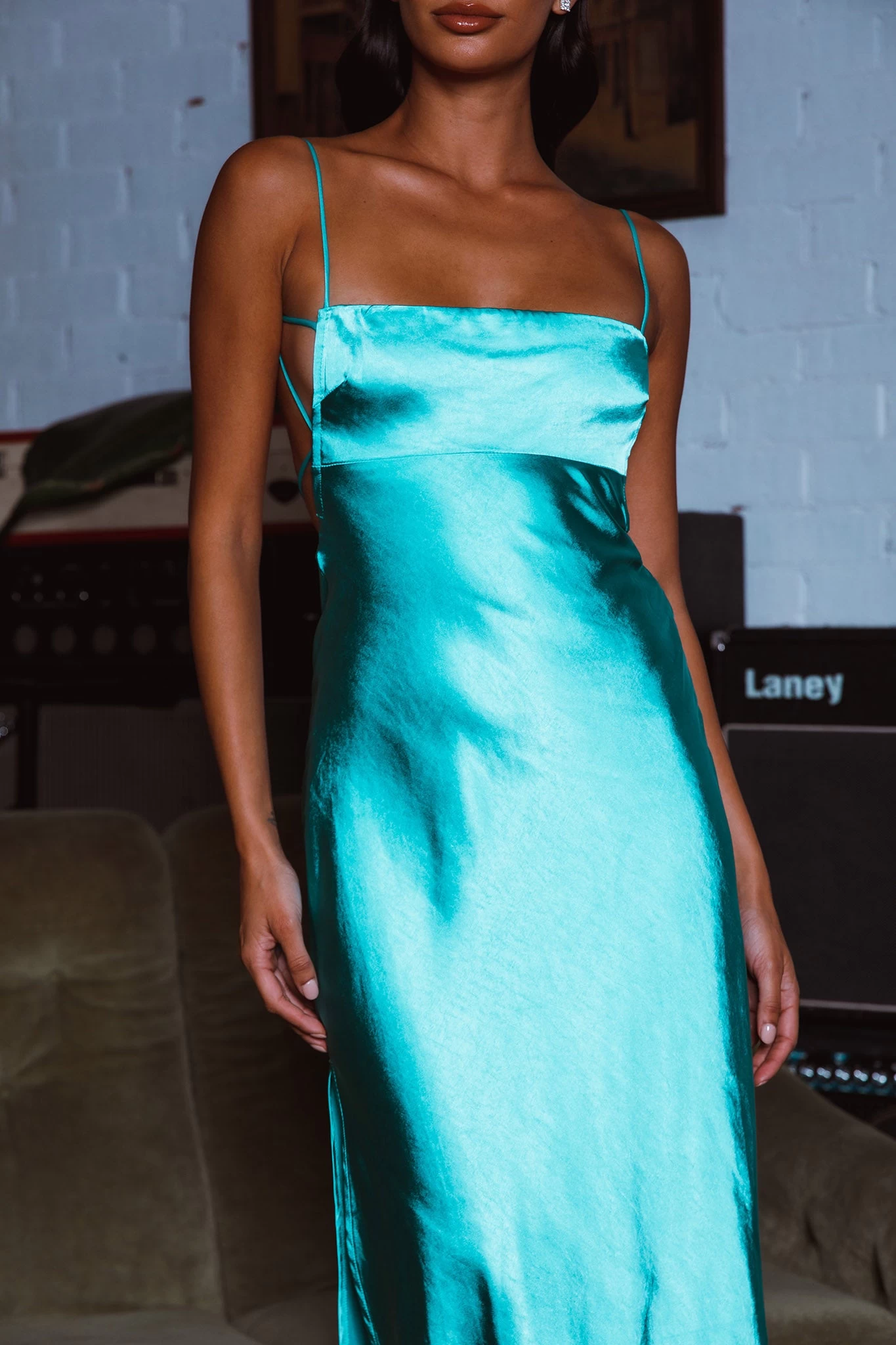 Dolce Life Low Back Midi Dress Teal - Image 4