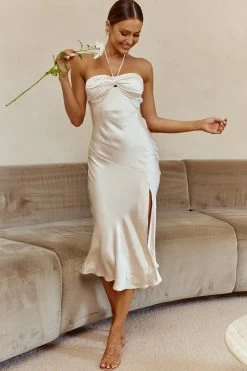 Kindred Spirit Strapless Gathered Bust Midi Dress Champagne