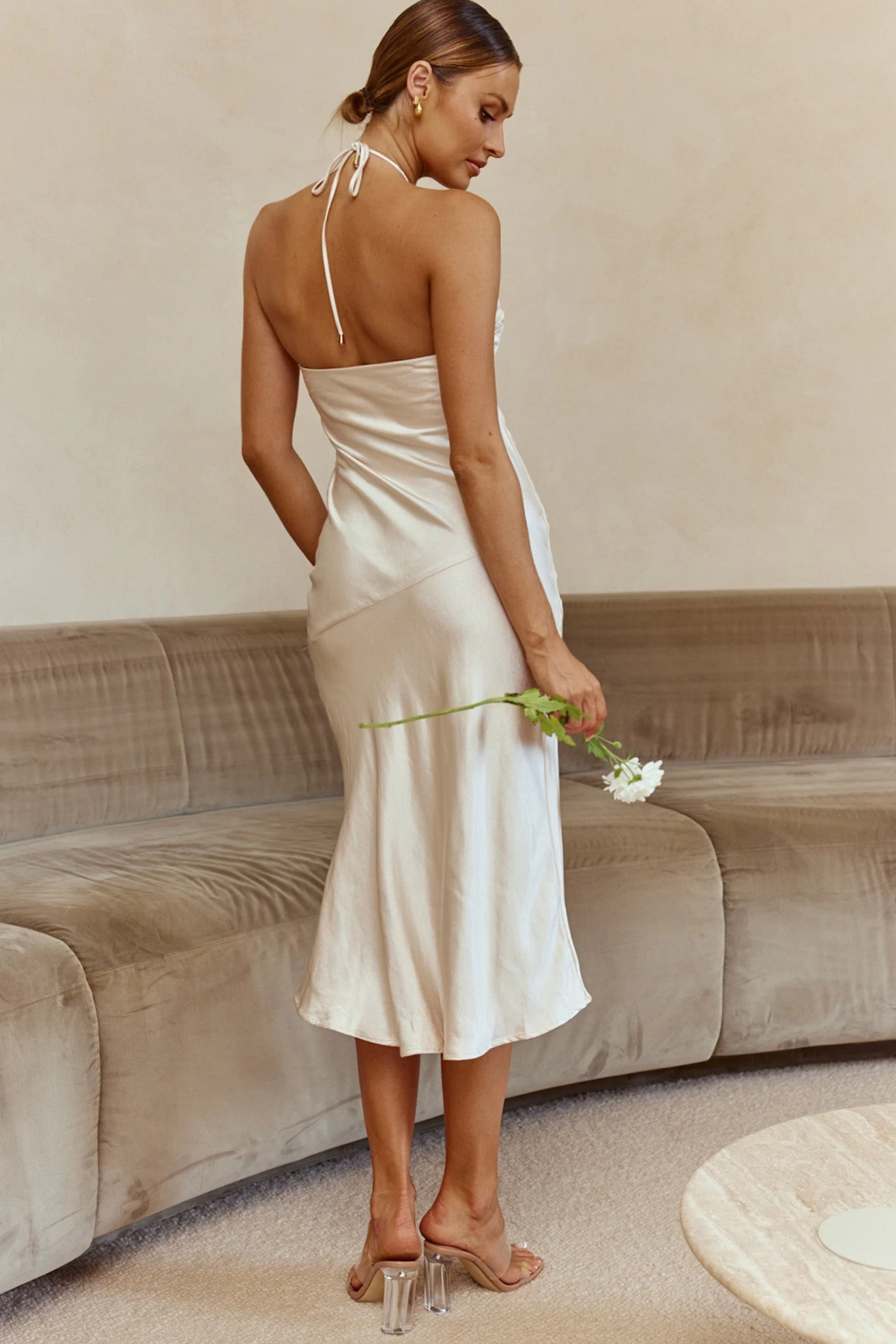 Kindred Spirit Strapless Gathered Bust Midi Dress Champagne - Image 2