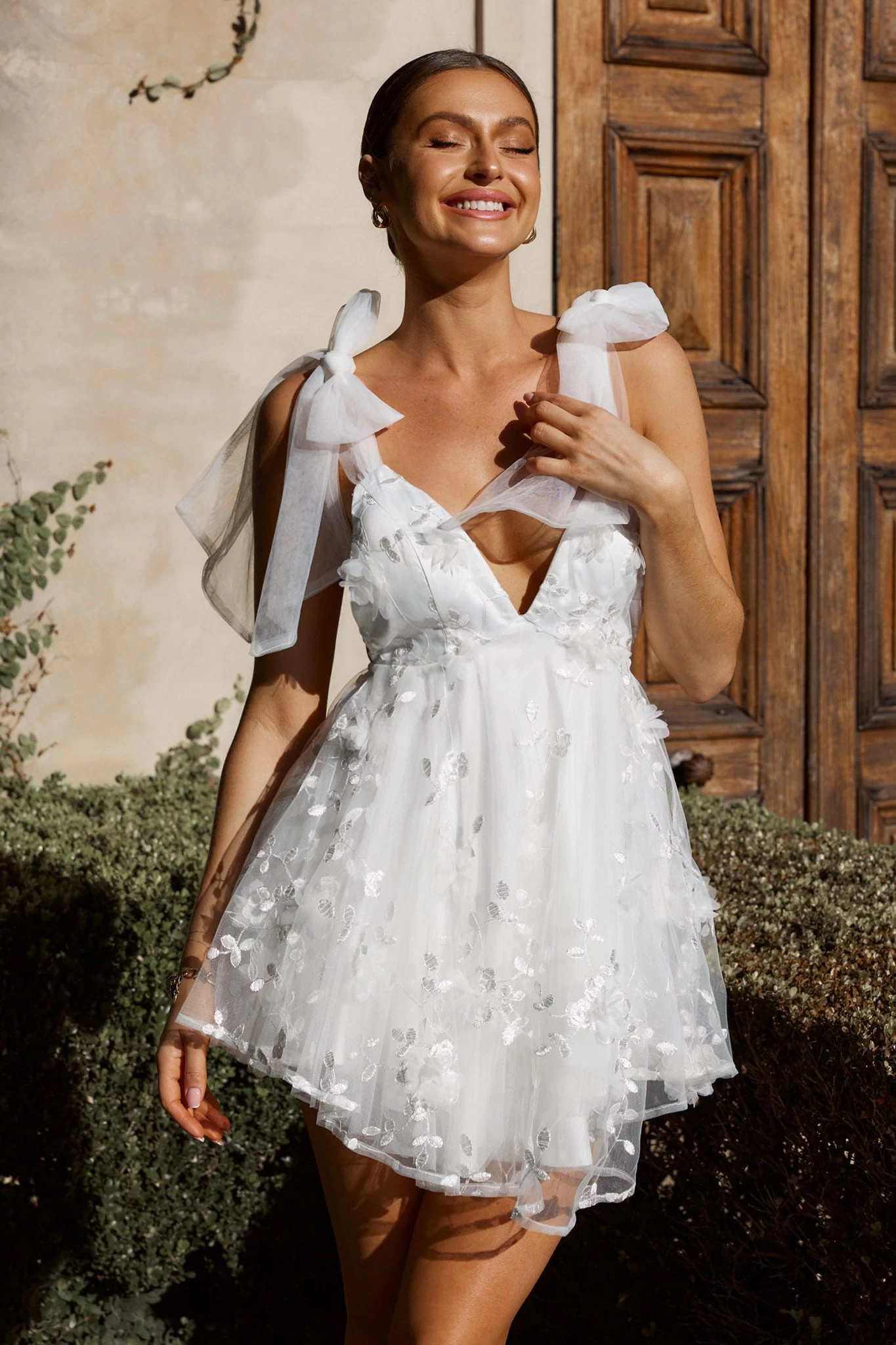 Chantilly Tied Shoulder Mini Dress White - Image 7