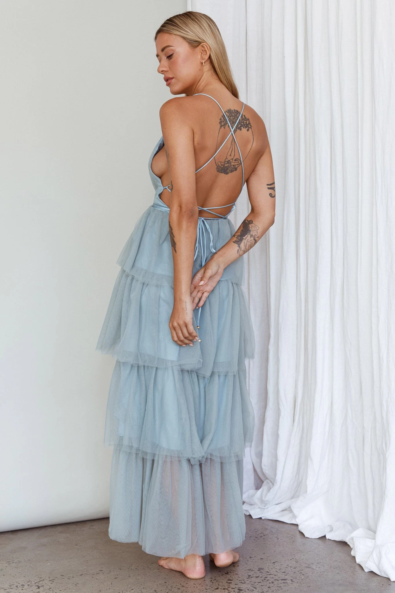 Auguste Tiered Frill Midi Dress Sage Green - Image 2