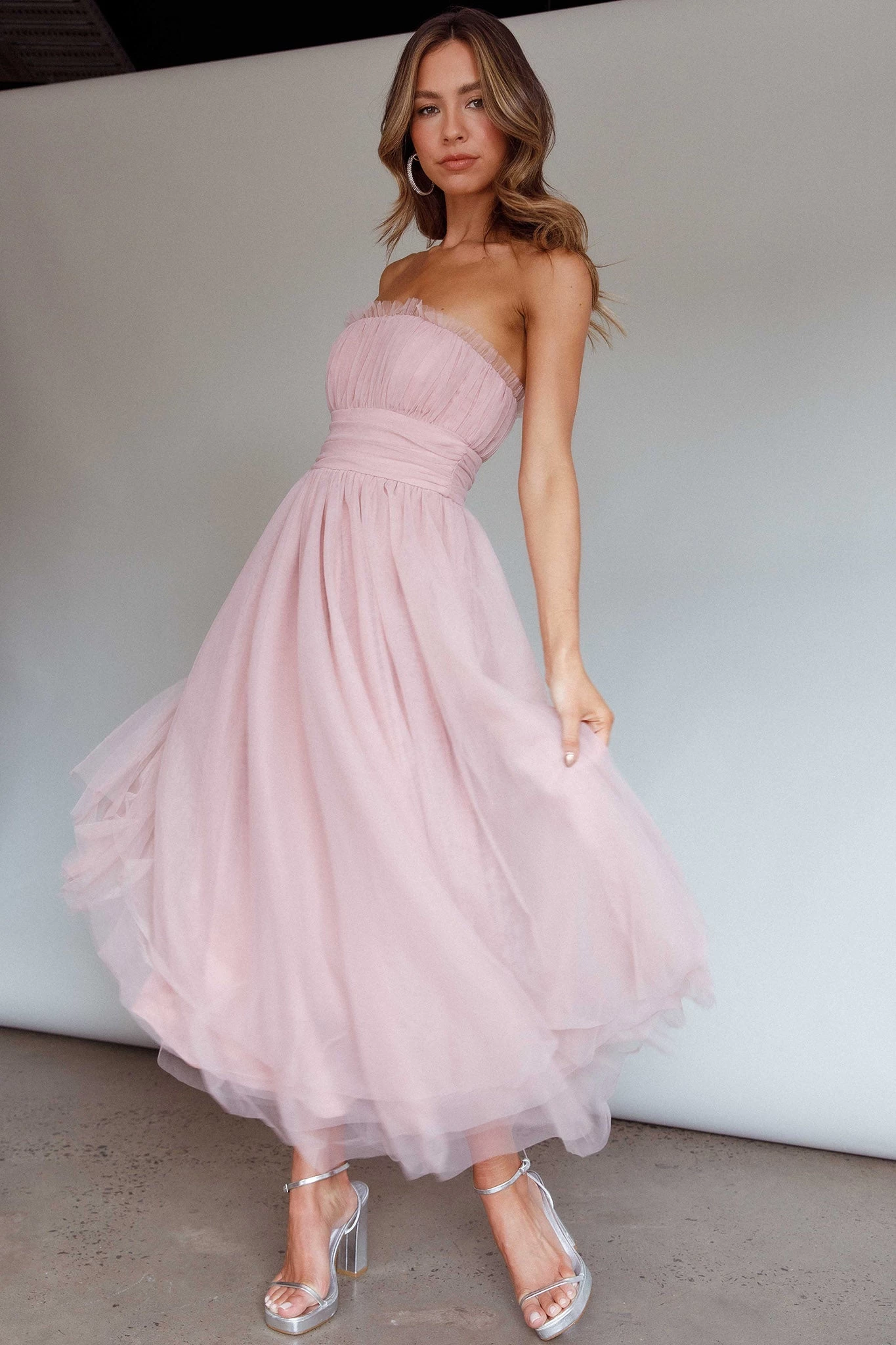 Fayette Strapless Mesh Midi Dress Blush - Image 5