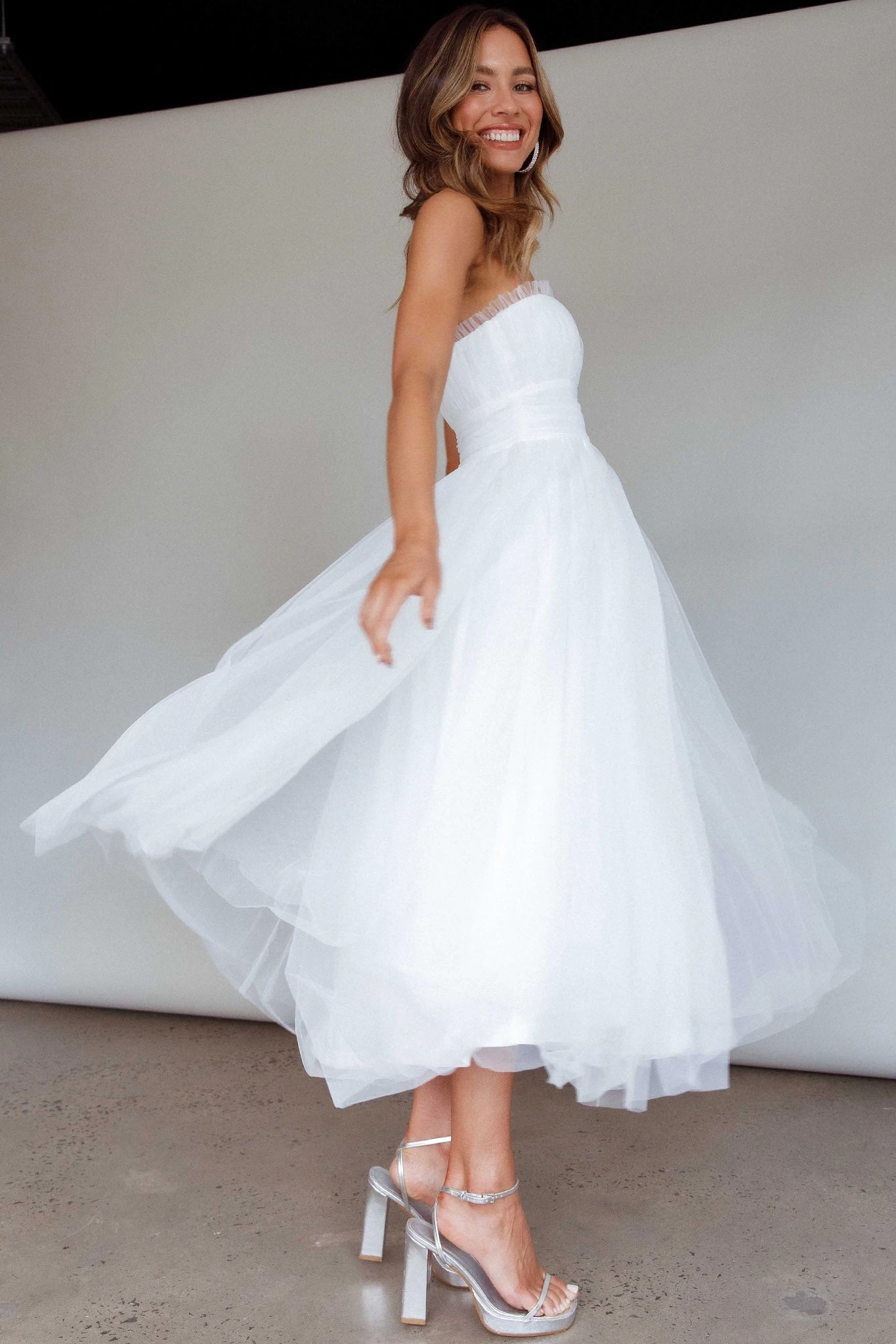 Fayette Strapless Mesh Midi Dress White - Image 3