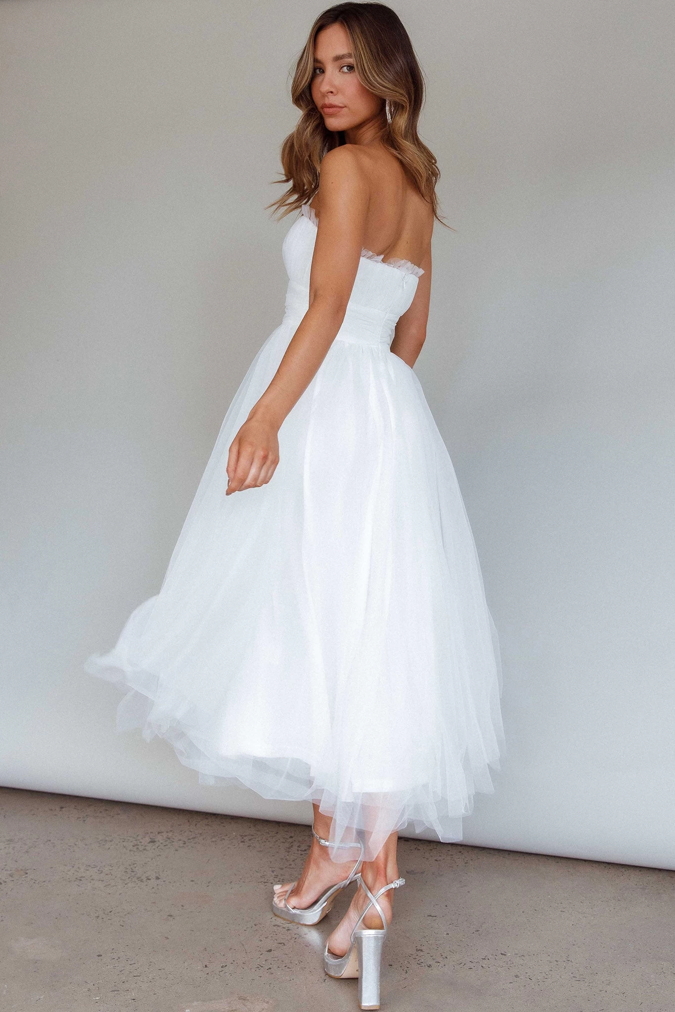 Fayette Strapless Mesh Midi Dress White - Image 2