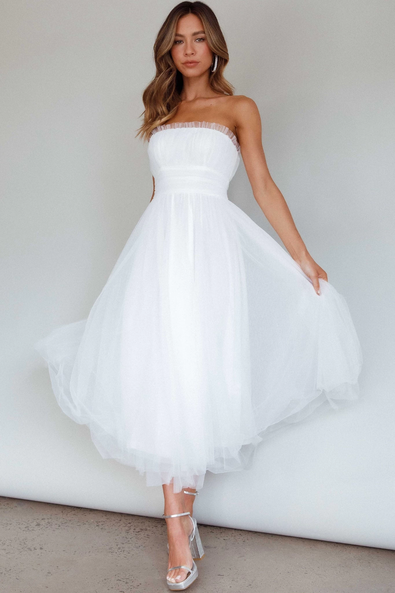 Fayette Strapless Mesh Midi Dress White - Image 5