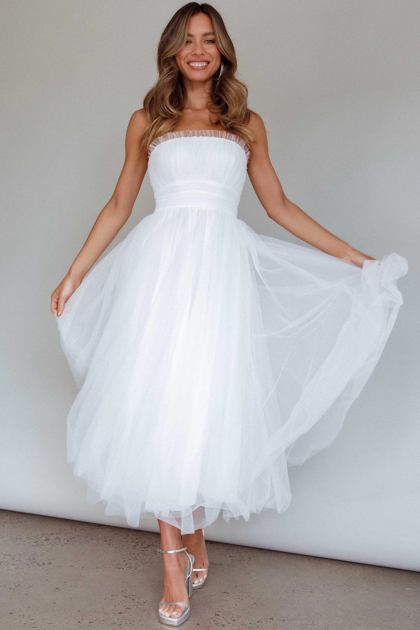 Fayette Strapless Mesh Midi Dress White - Image 7