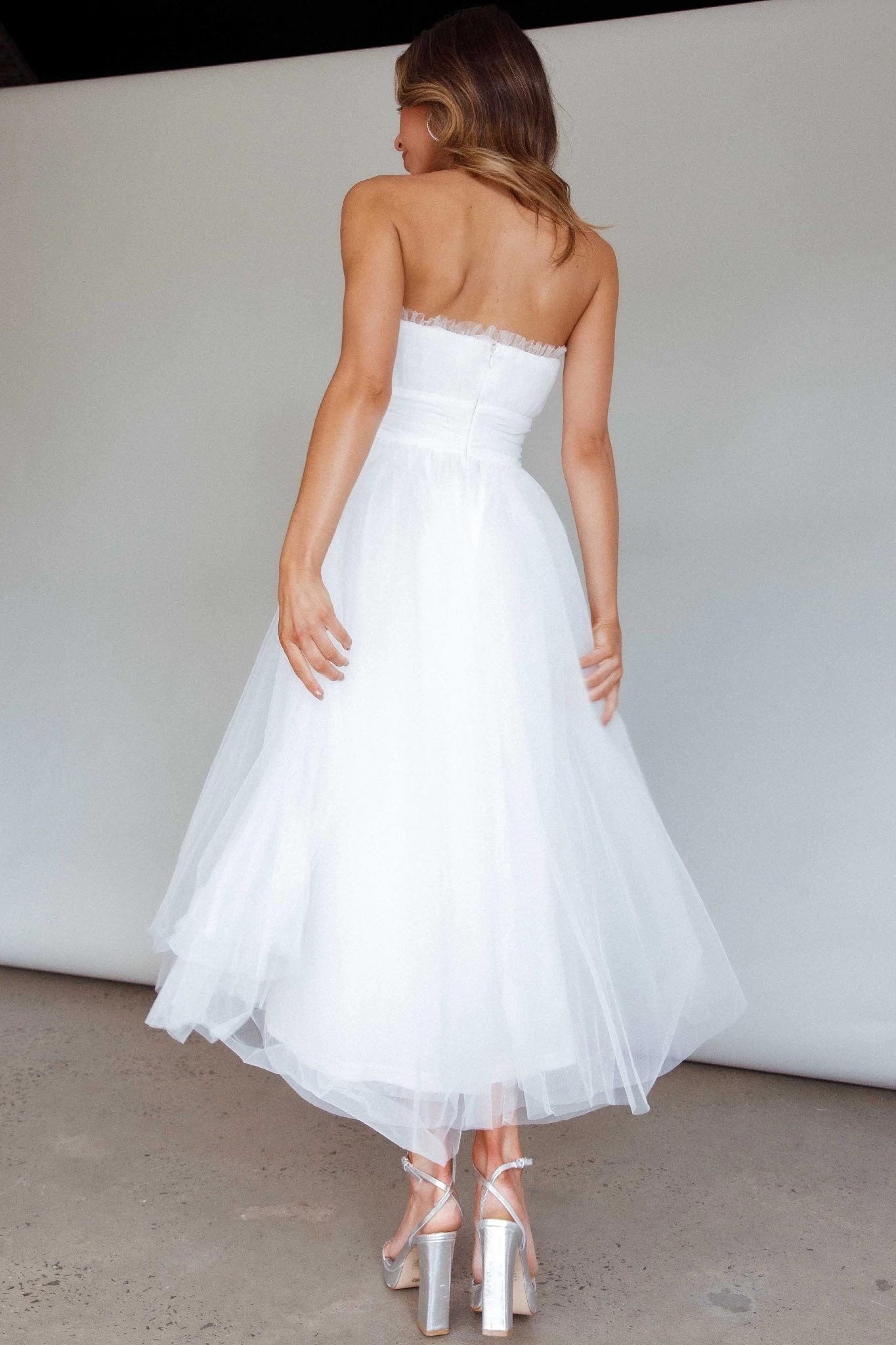 Fayette Strapless Mesh Midi Dress White - Image 8