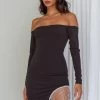 Call On Me Diamante Off-Shoulder Mini Dress Black