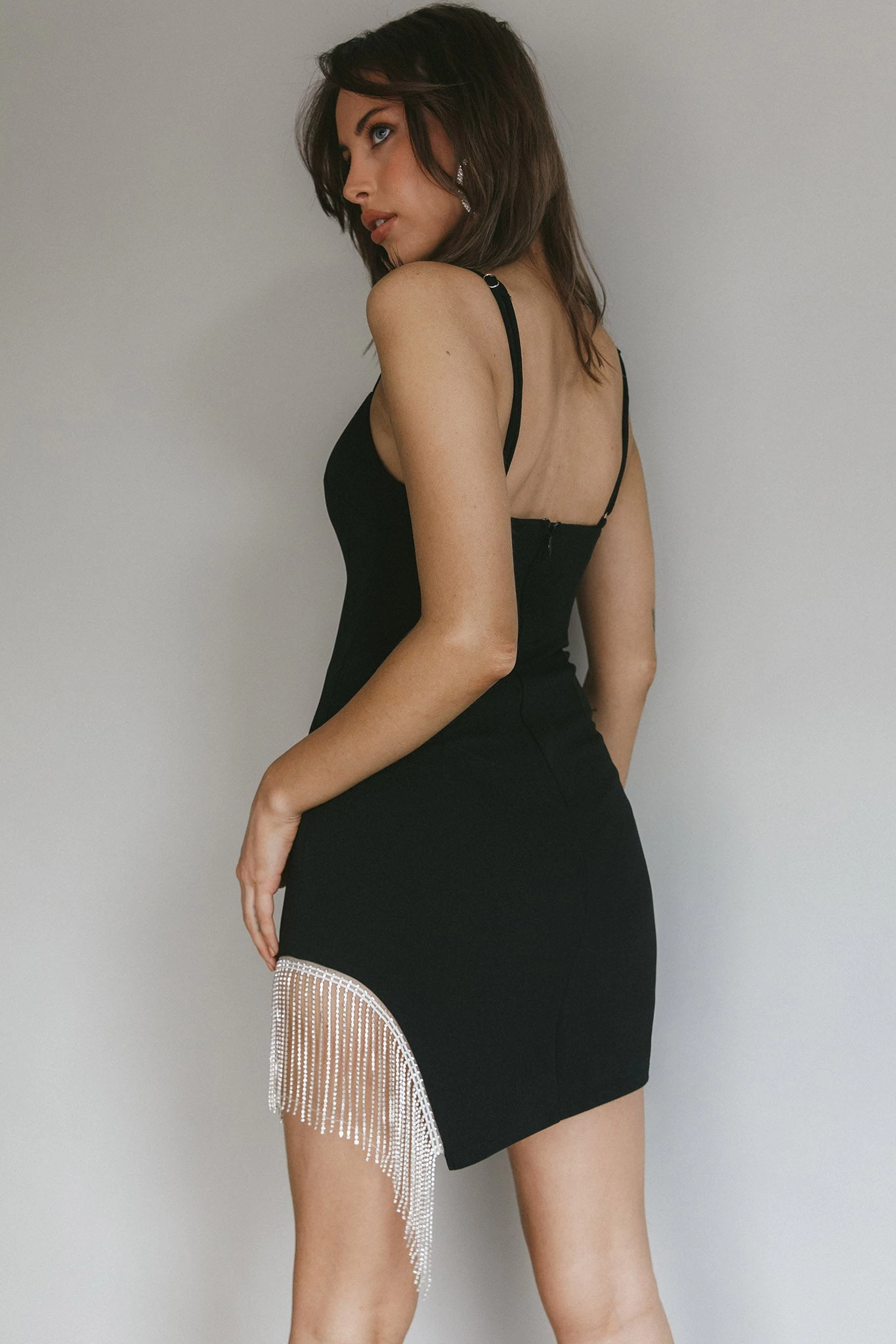 Call On Me Diamante Fringe Mini Dress Black - Image 2