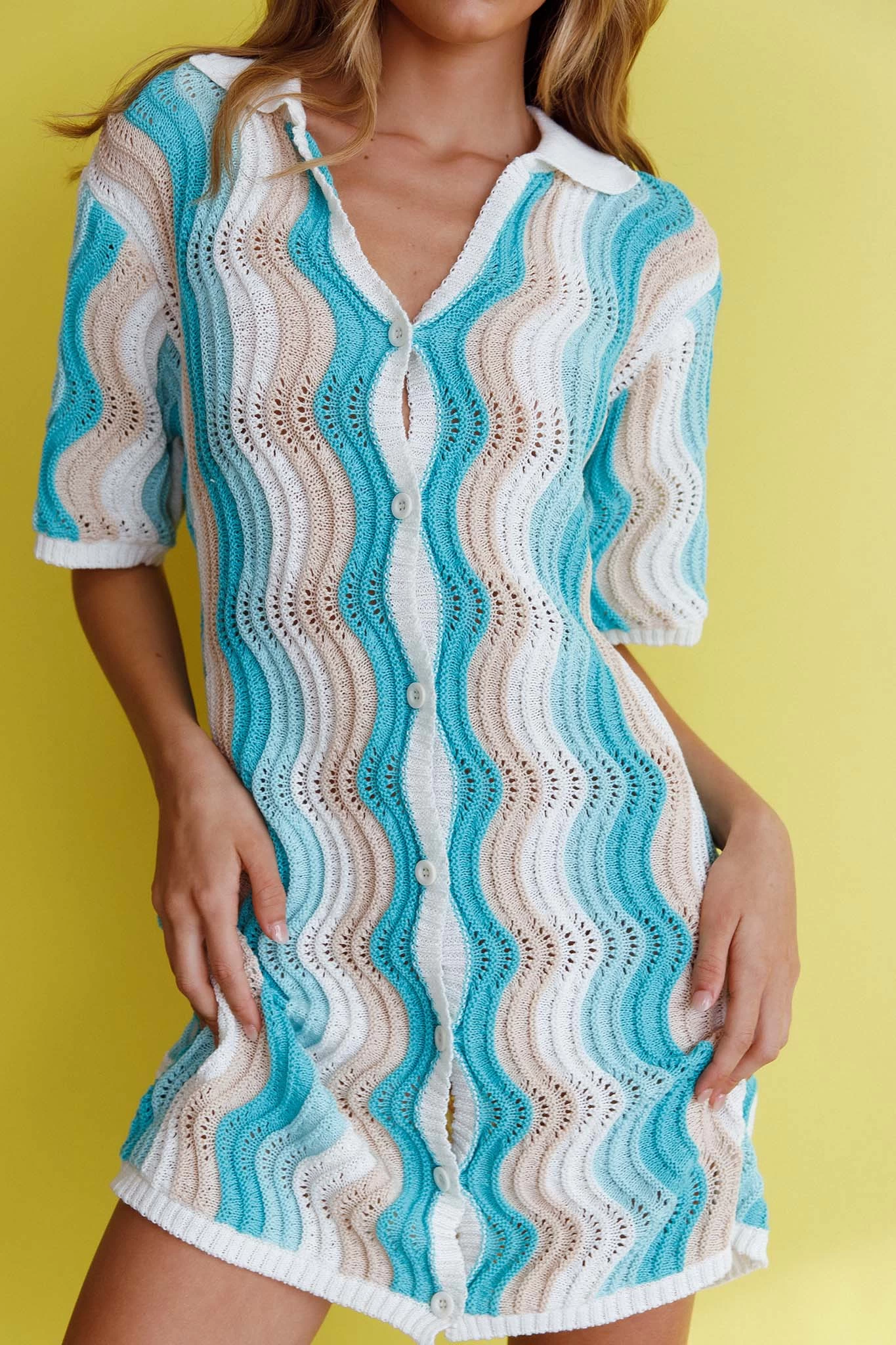 Glennon Crochet Shirt Dress Blue - Image 4