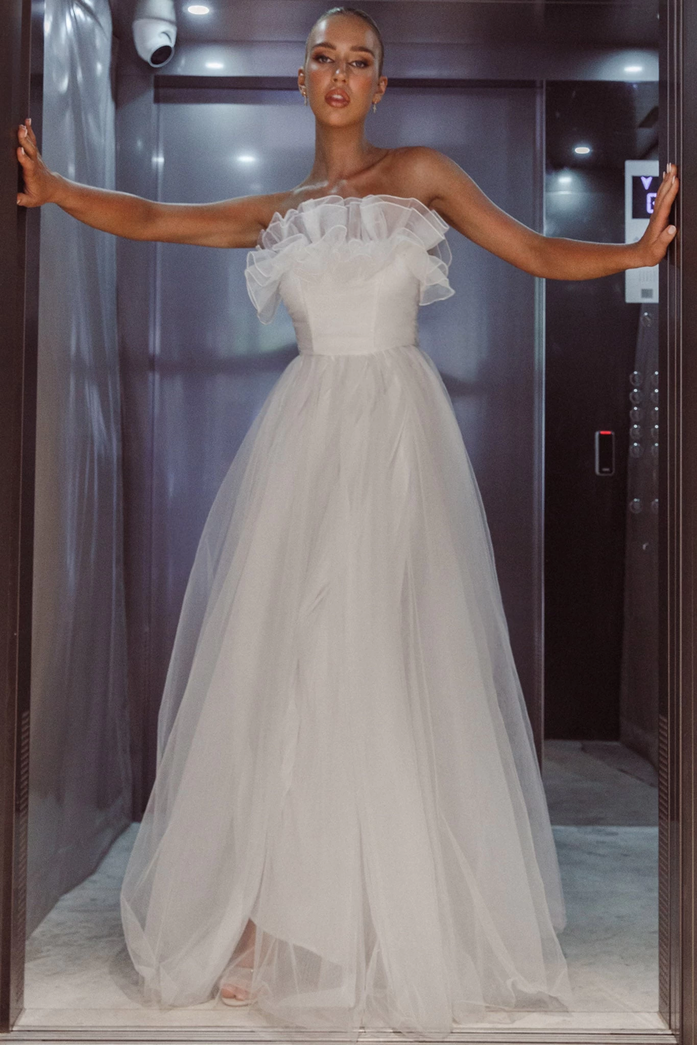 Marietha Organza Frill Maxi Wedding Dress White - Image 2