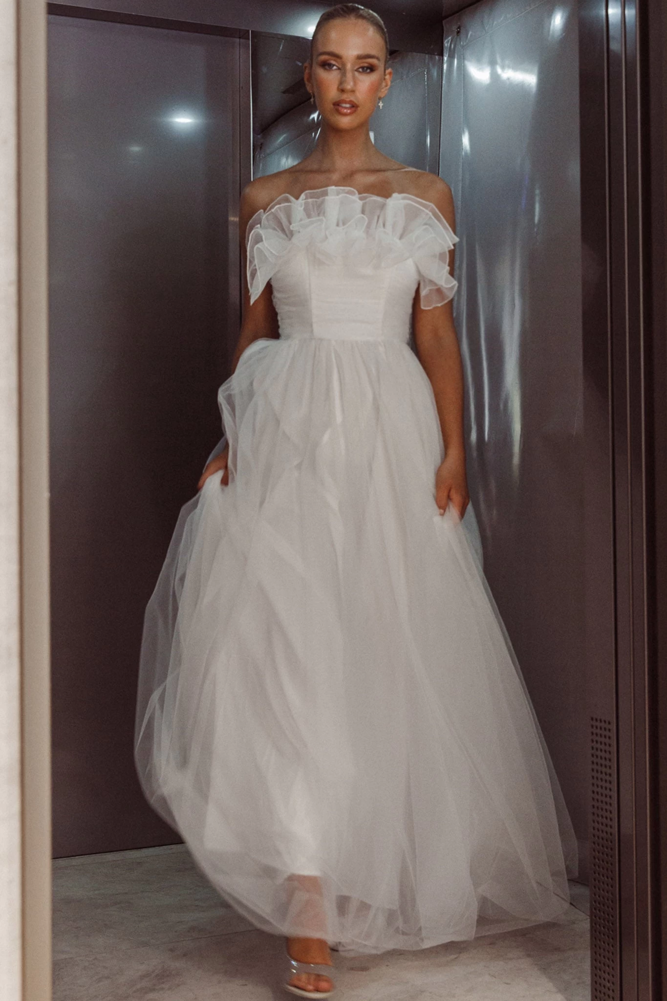Marietha Organza Frill Maxi Wedding Dress White - Image 5