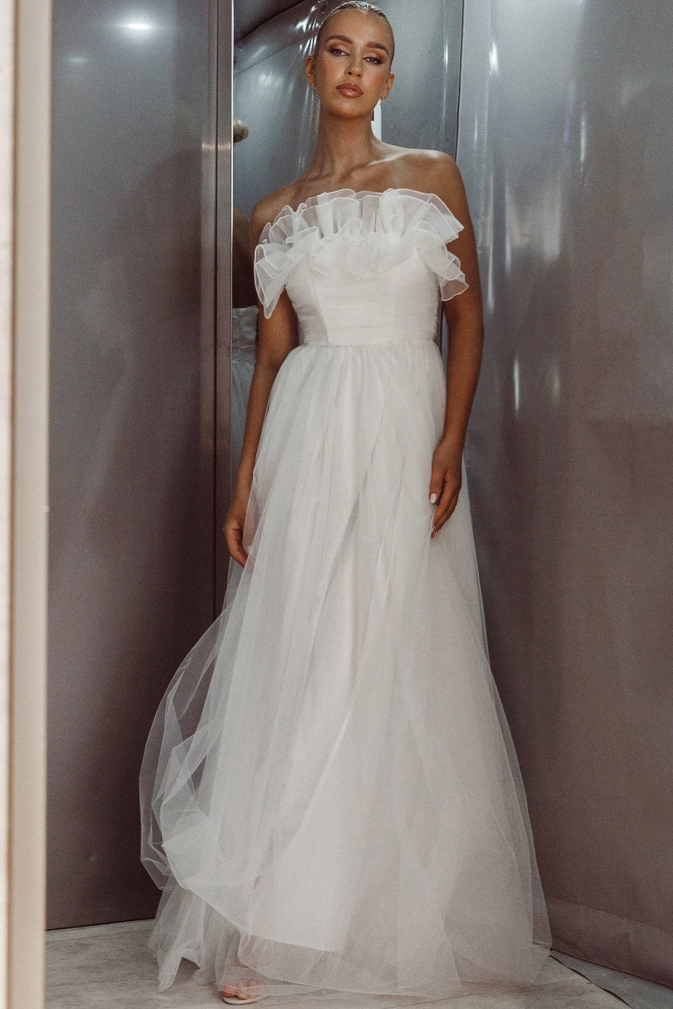 Marietha Organza Frill Maxi Wedding Dress White - Image 7