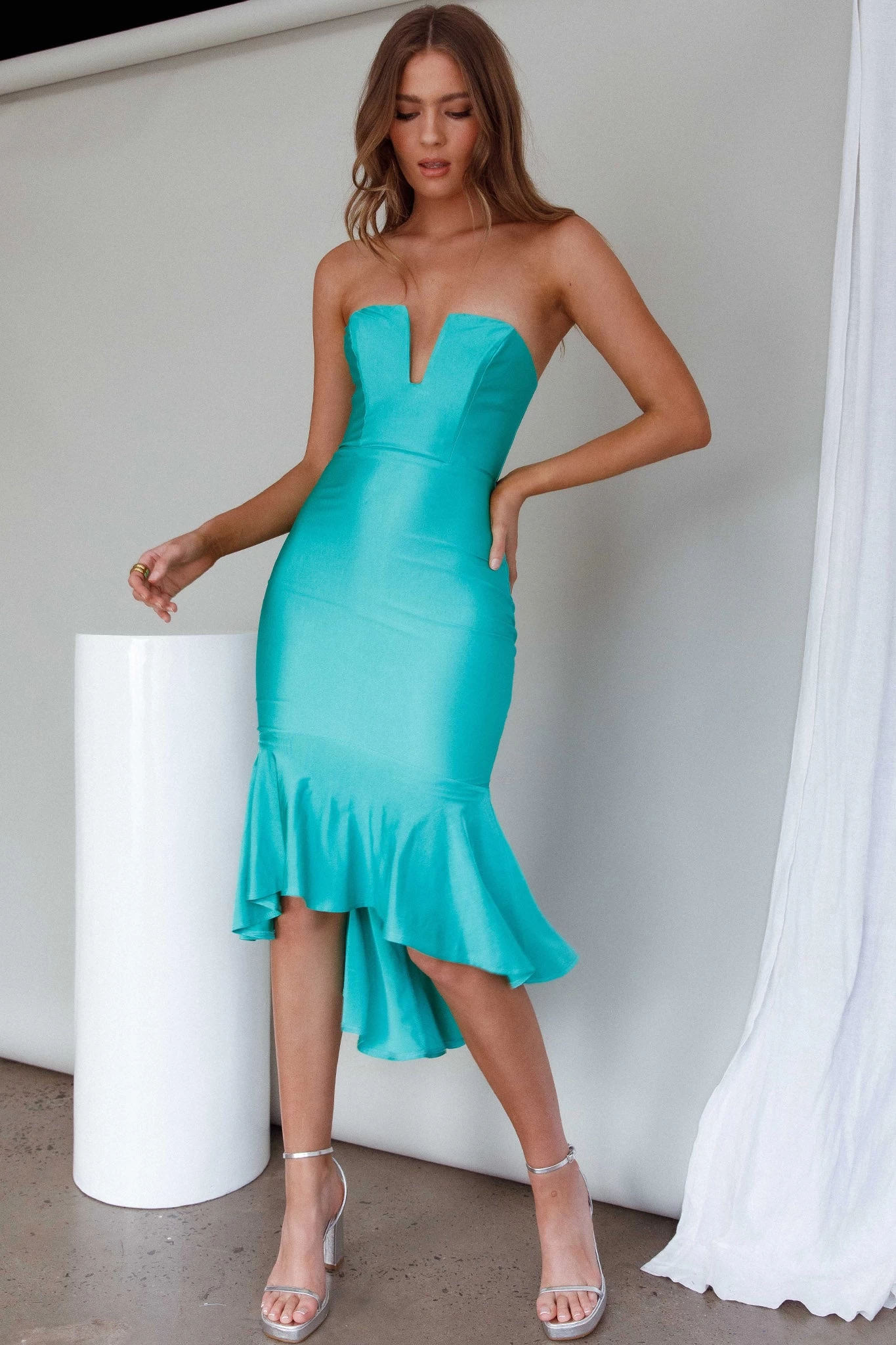 Ricci Flounce Hem Midi Dress Melon - Image 5