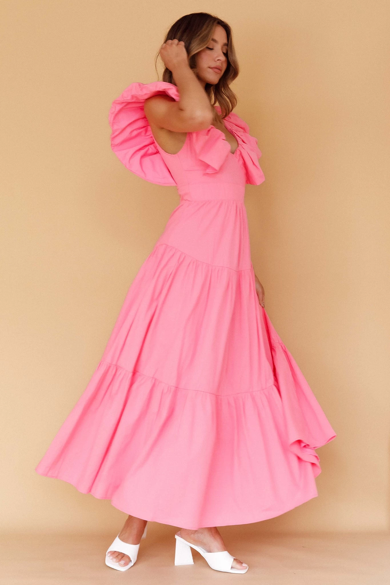 Kahlo Puffed Ruffle Neckline Maxi Dress Soft Pink - Image 6