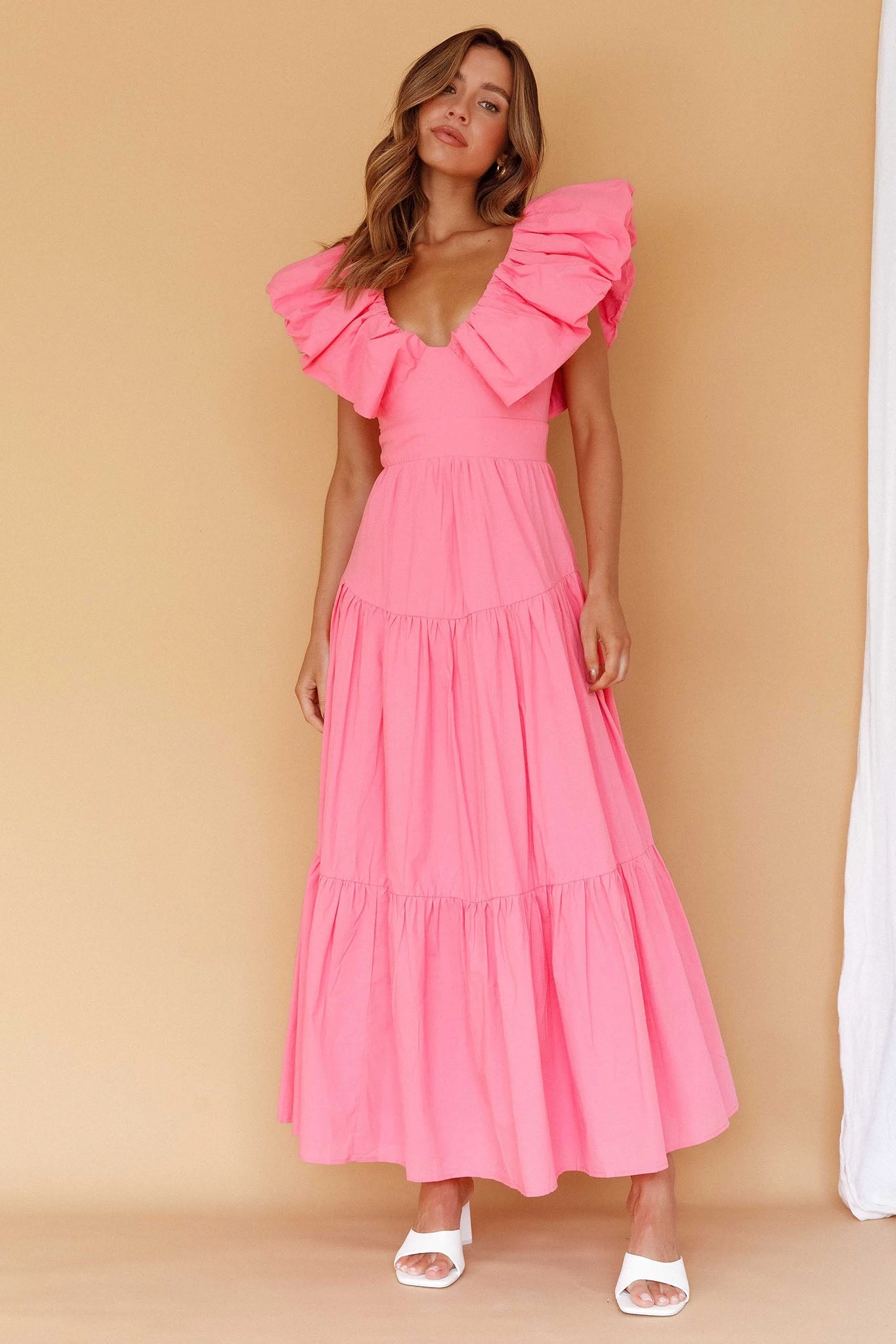Kahlo Puffed Ruffle Neckline Maxi Dress Soft Pink - Image 7