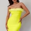 Cherri Fur Trim Mini Dress Electric Yellow