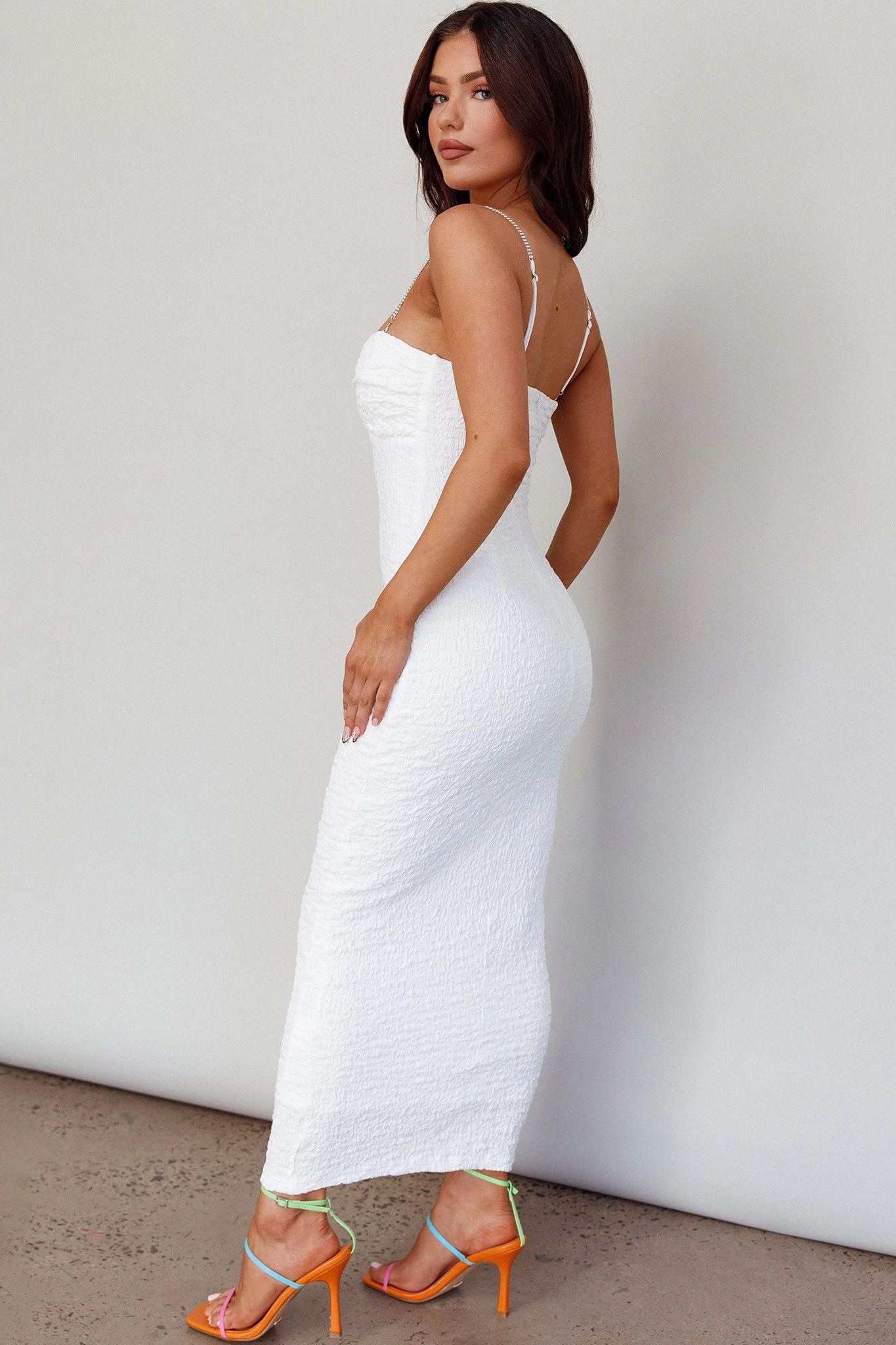 Tiffani Diamante Strap Midi Dress White - Image 2