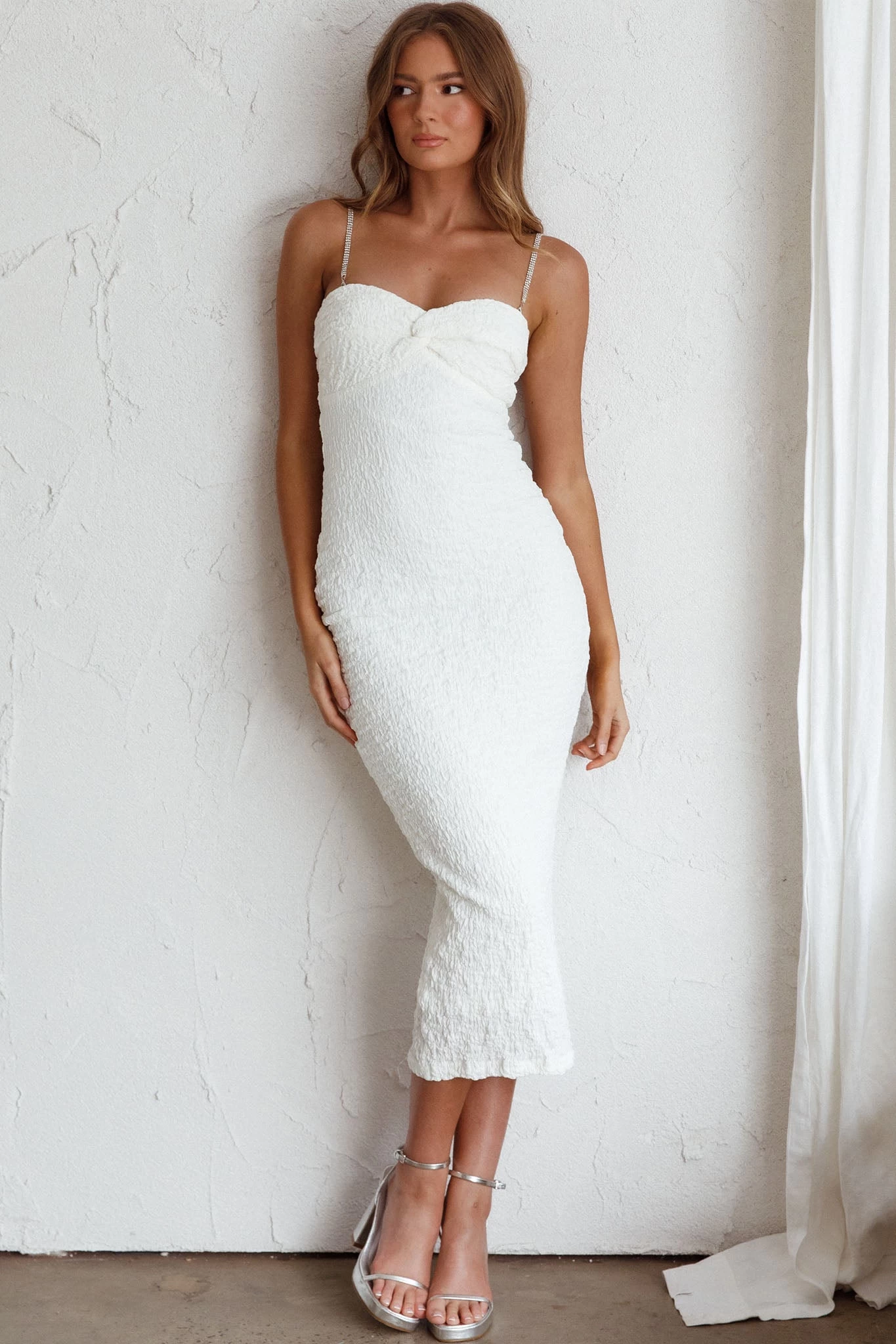 Tiffani Diamante Strap Midi Dress White - Image 5