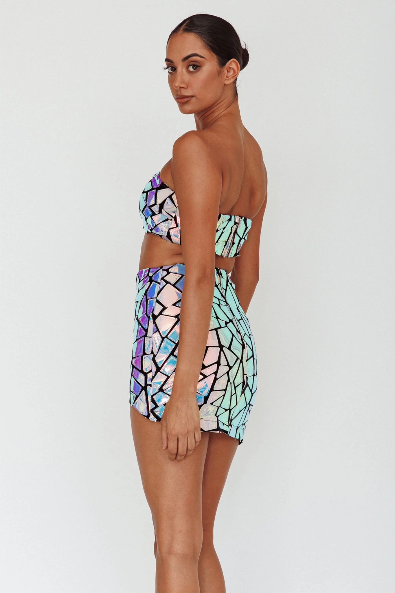 El Camino Mosaic Mini Skirt Silver - Image 2