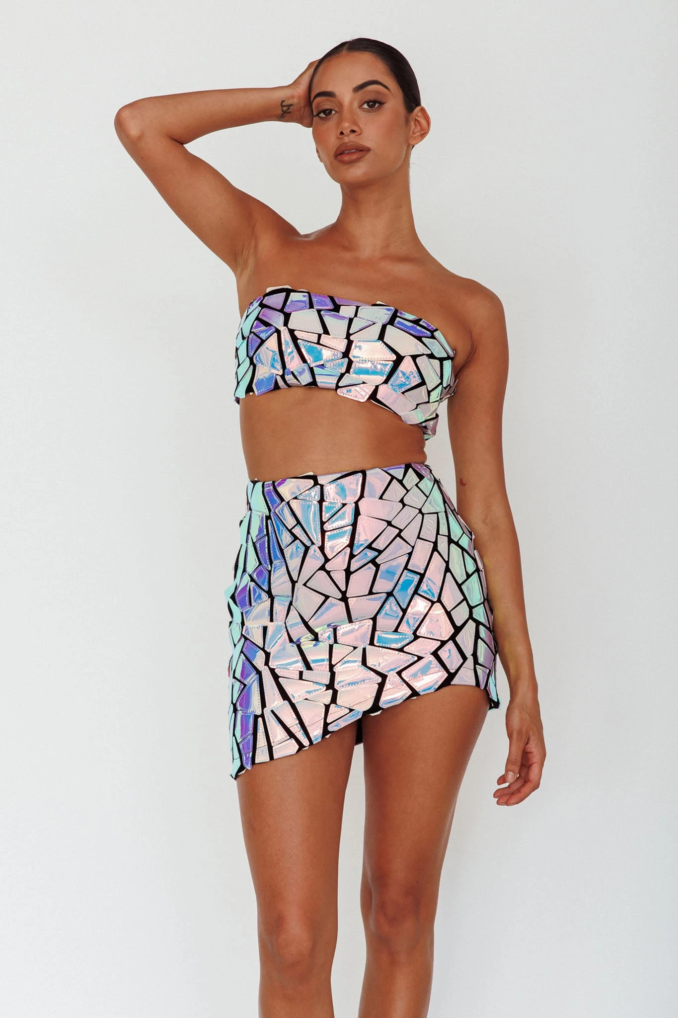 El Camino Mosaic Mini Skirt Silver - Image 5