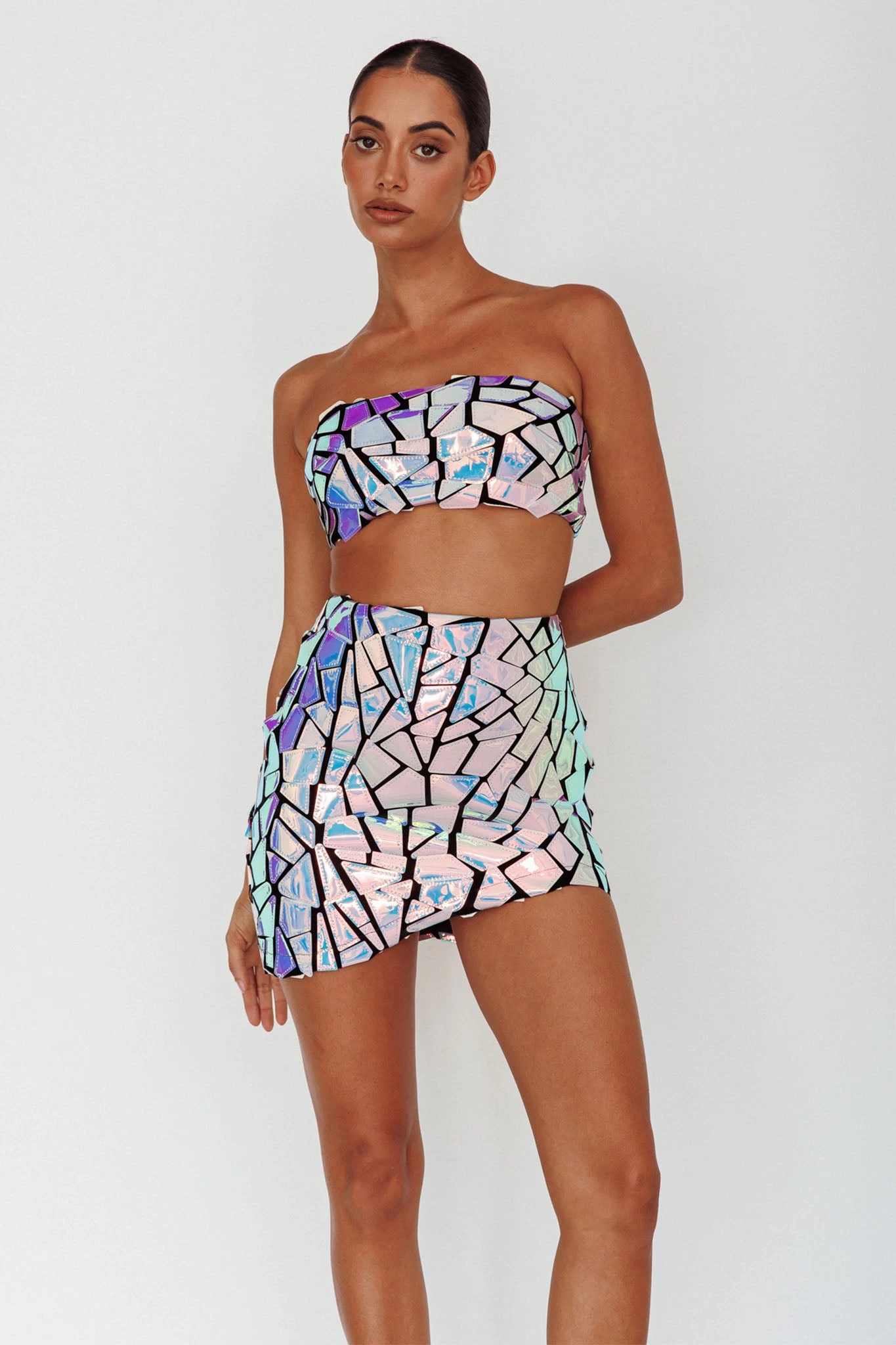 El Camino Mosaic Mini Skirt Silver - Image 7