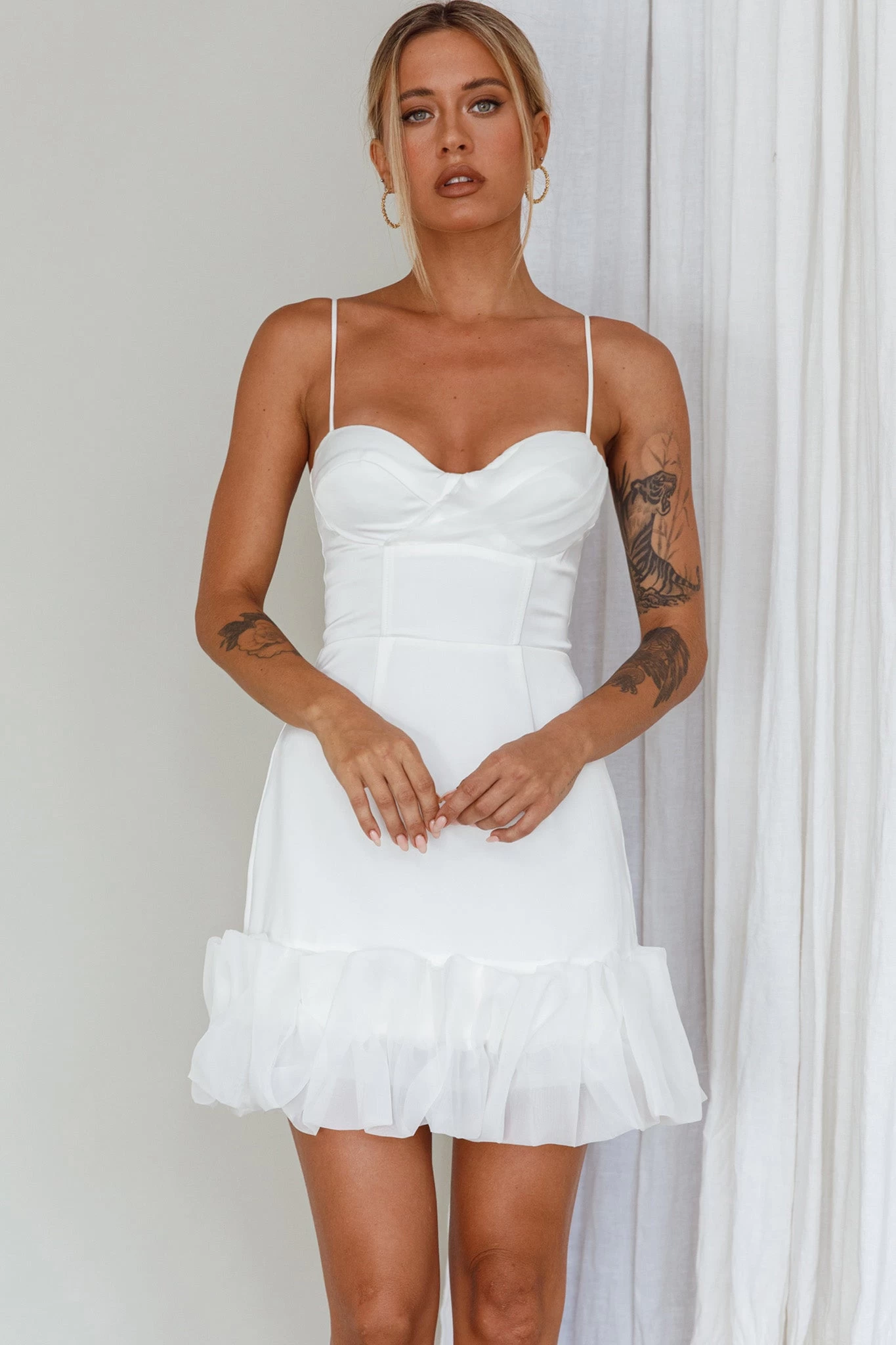 Buona Sera Hem Decoration Mini Dress White - Image 8