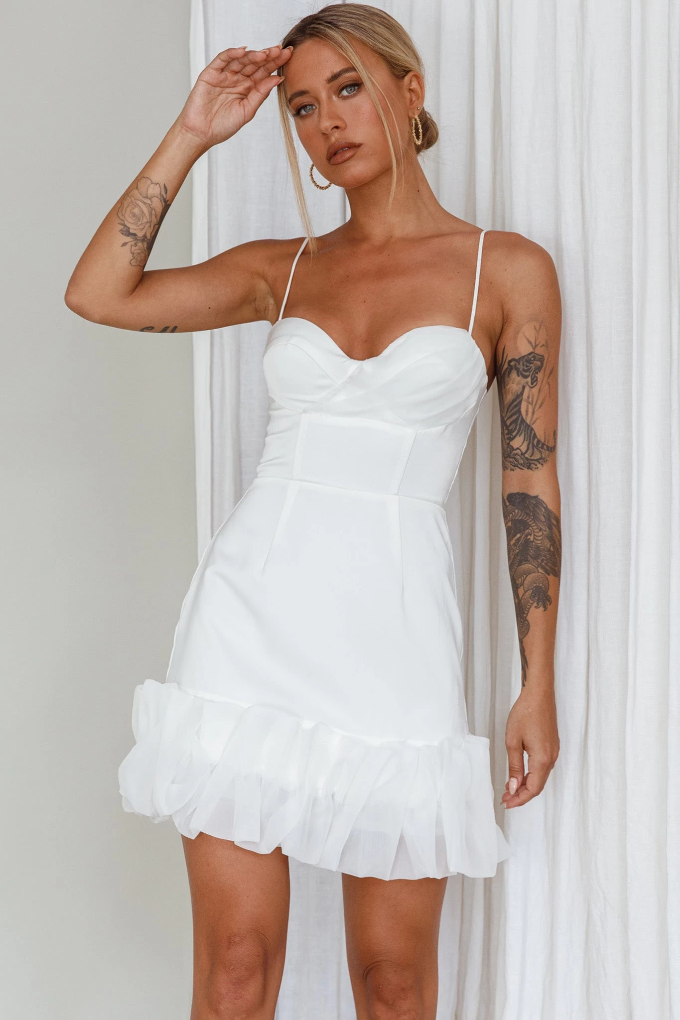Buona Sera Hem Decoration Mini Dress White - Image 10