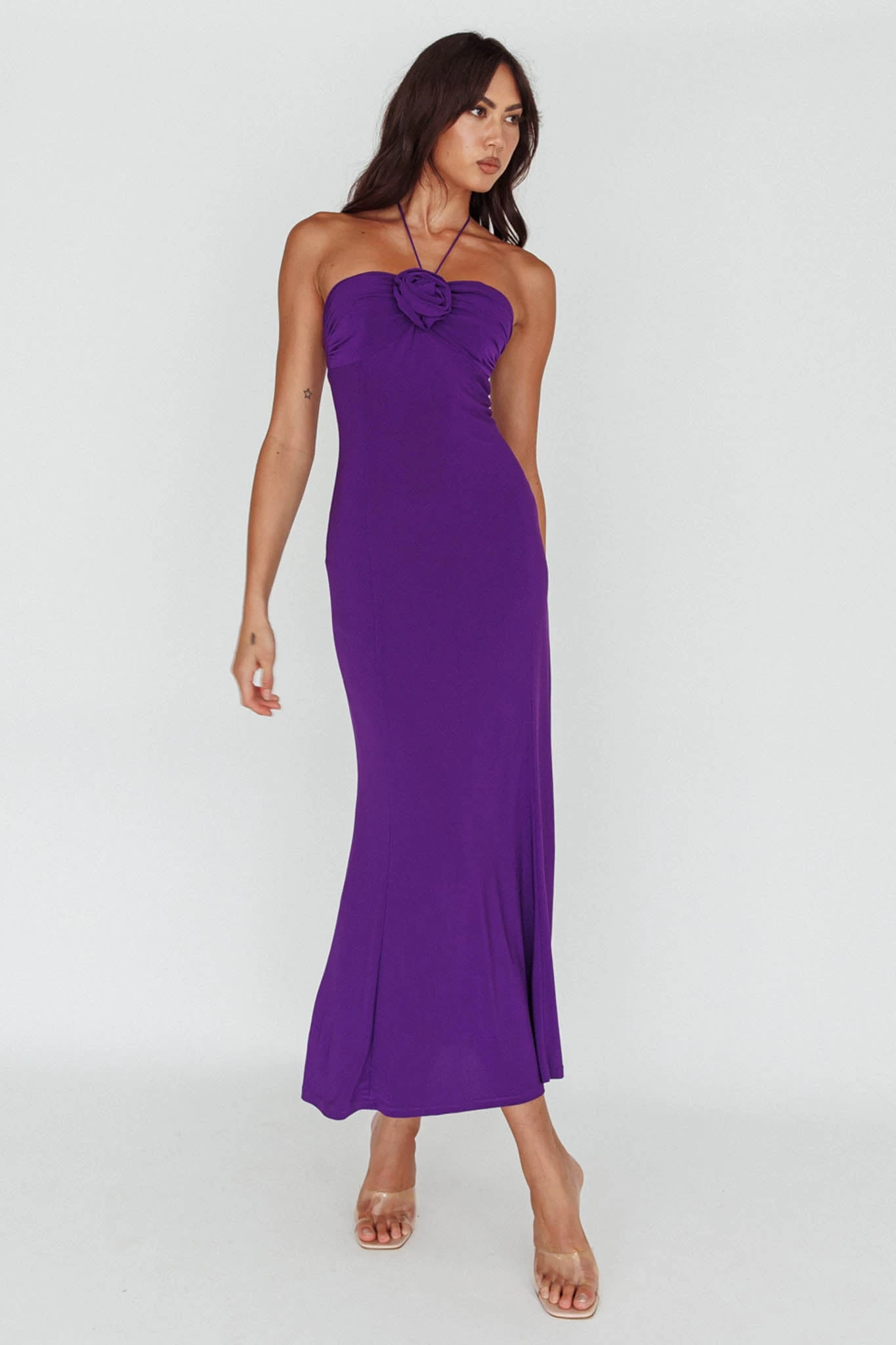 Ibiza Sunset Bust Flower Midi Dress Purple - Image 4
