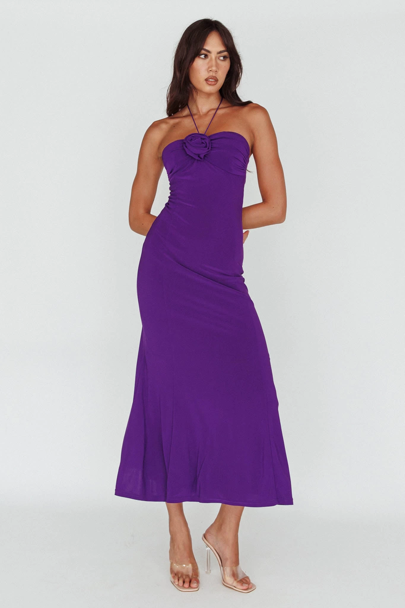 Ibiza Sunset Bust Flower Midi Dress Purple - Image 6