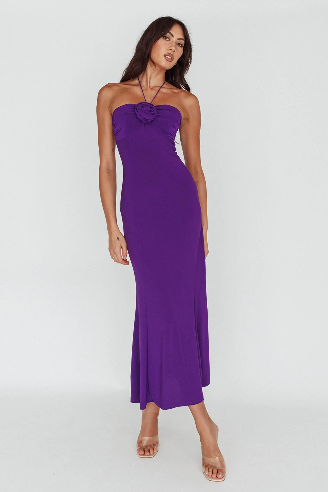 Ibiza Sunset Bust Flower Midi Dress Purple - Image 7