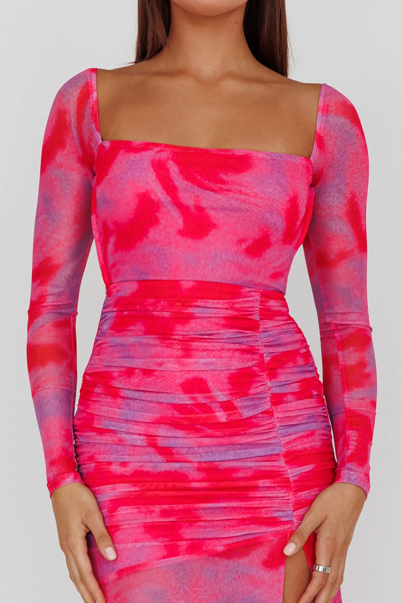 Apryl Long Sleeve Lace-Up Back Maxi Dress Pink - Image 4