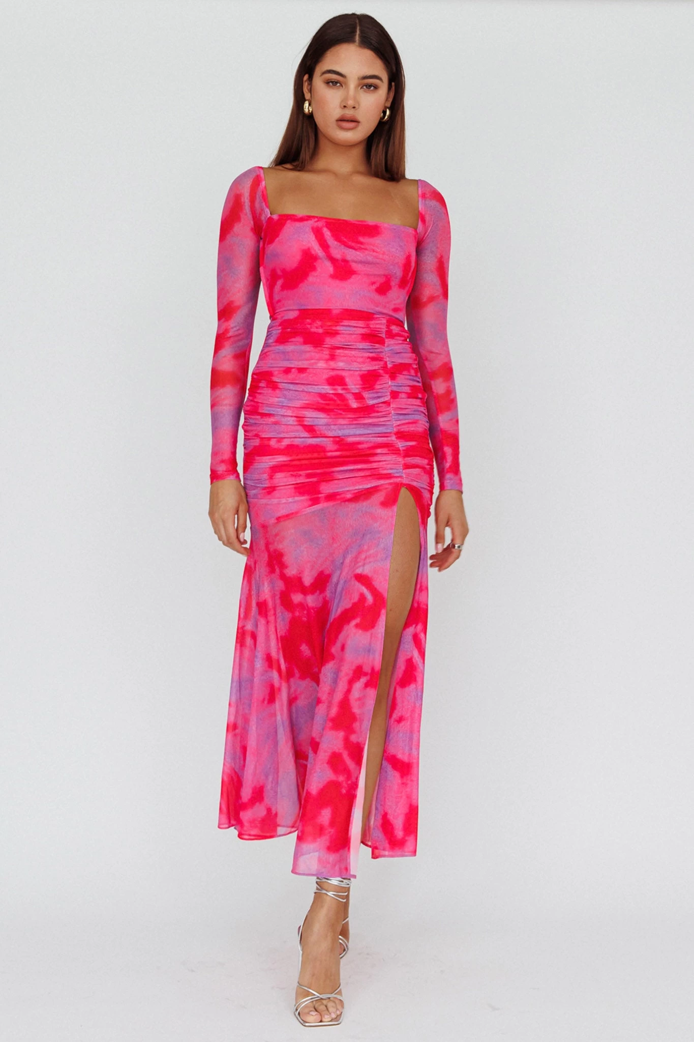 Apryl Long Sleeve Lace-Up Back Maxi Dress Pink - Image 5