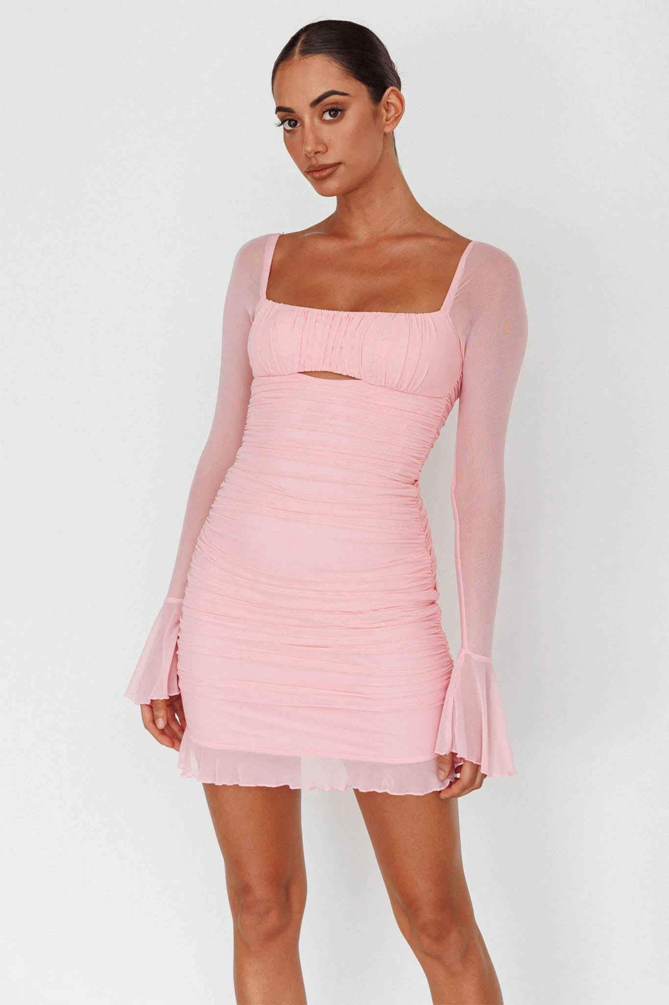 In Bloom Flared Cuff Mini Dress Pink - Image 6
