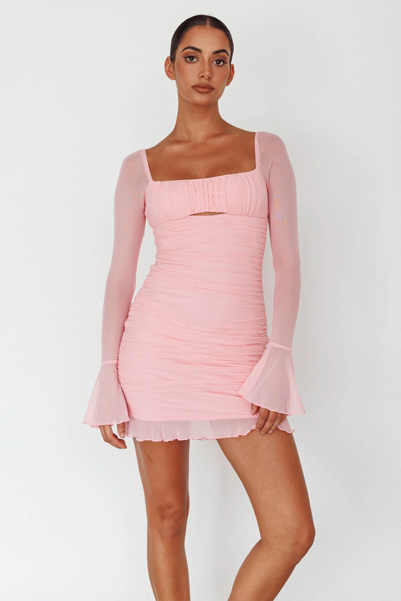 In Bloom Flared Cuff Mini Dress Pink - Image 7