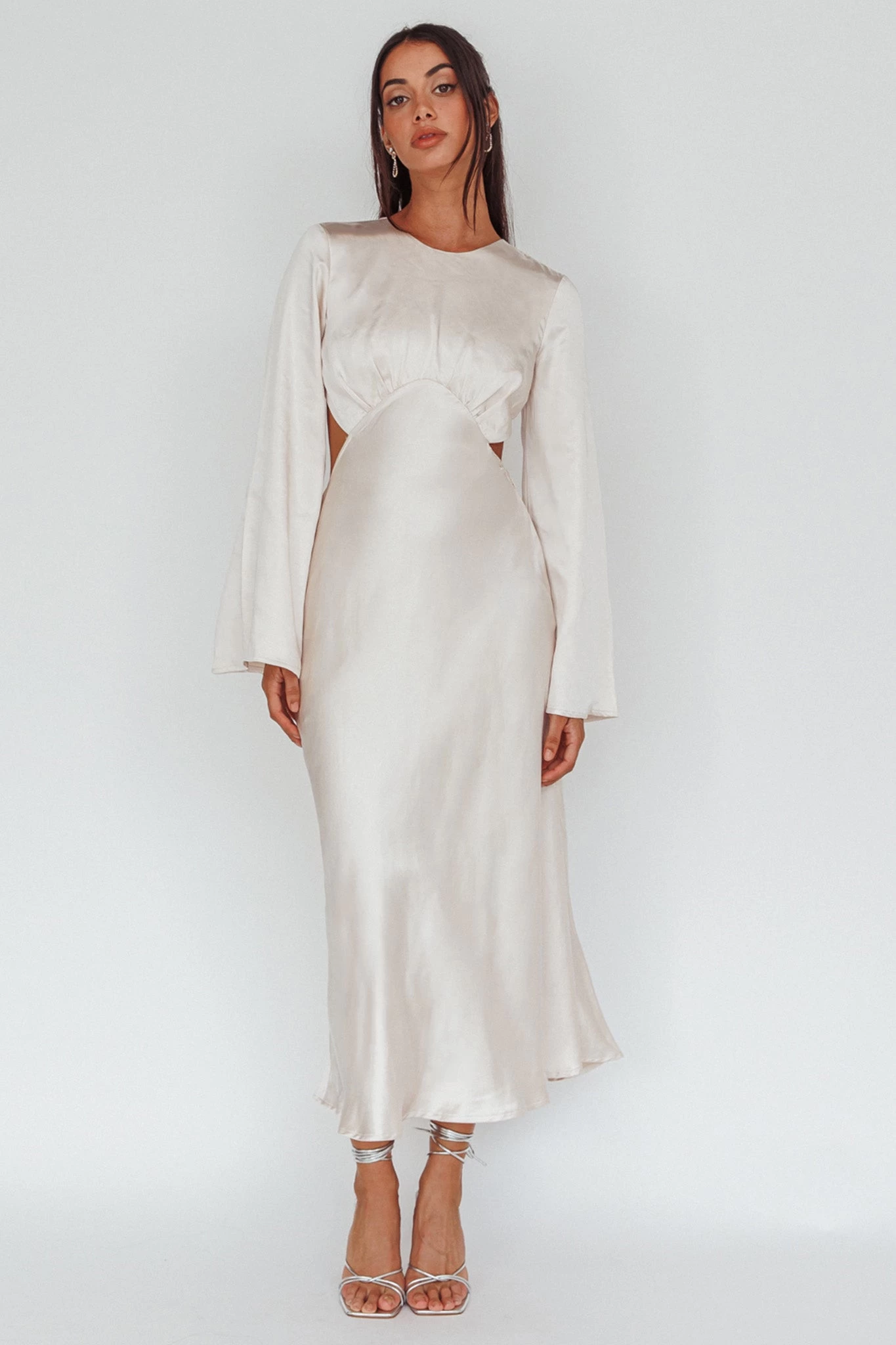 Doting Bell Sleeve Cut-Out Midi Dress Champagne - Image 3