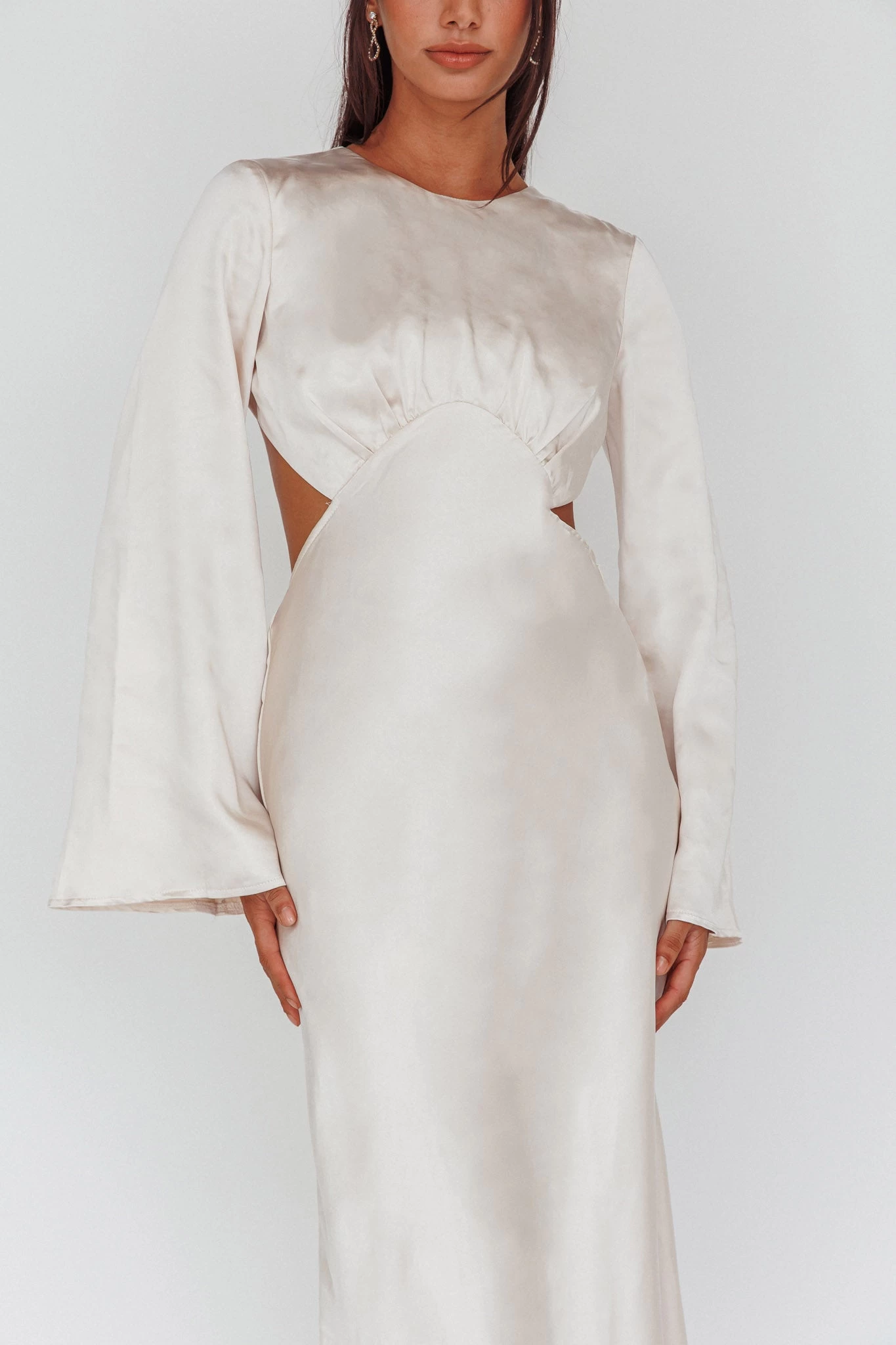 Doting Bell Sleeve Cut-Out Midi Dress Champagne - Image 4