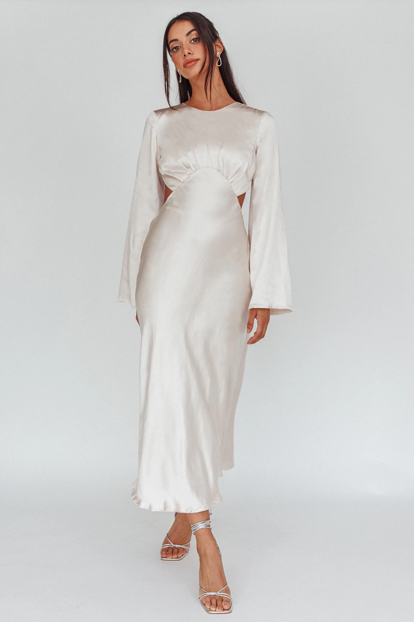 Doting Bell Sleeve Cut-Out Midi Dress Champagne - Image 6