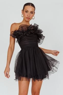 My Beloved Organza Frill Mini Dress Black