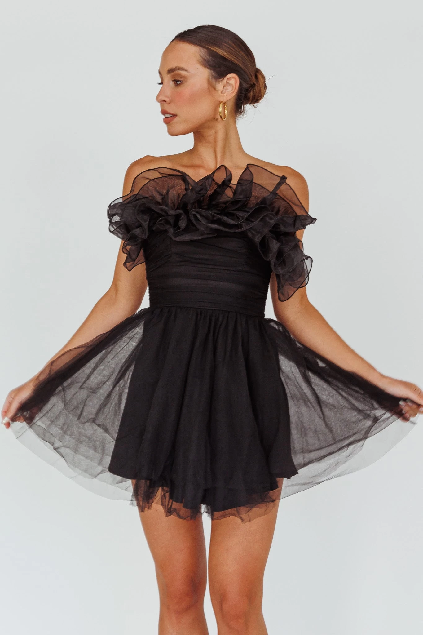 My Beloved Organza Frill Mini Dress Black - Image 6