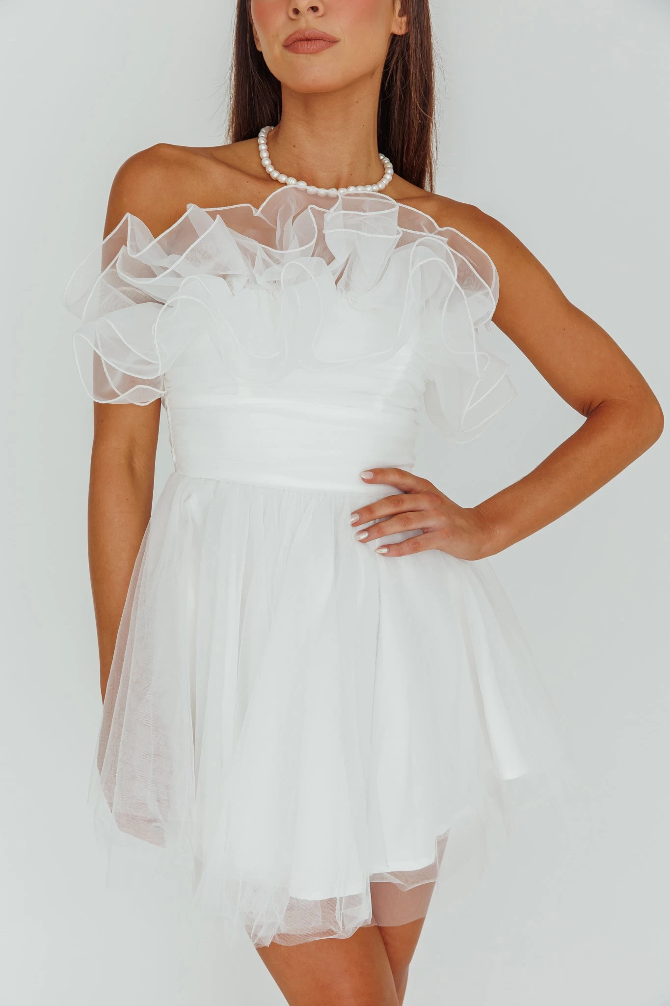 My Beloved Organza Frill Mini Dress White - Image 4