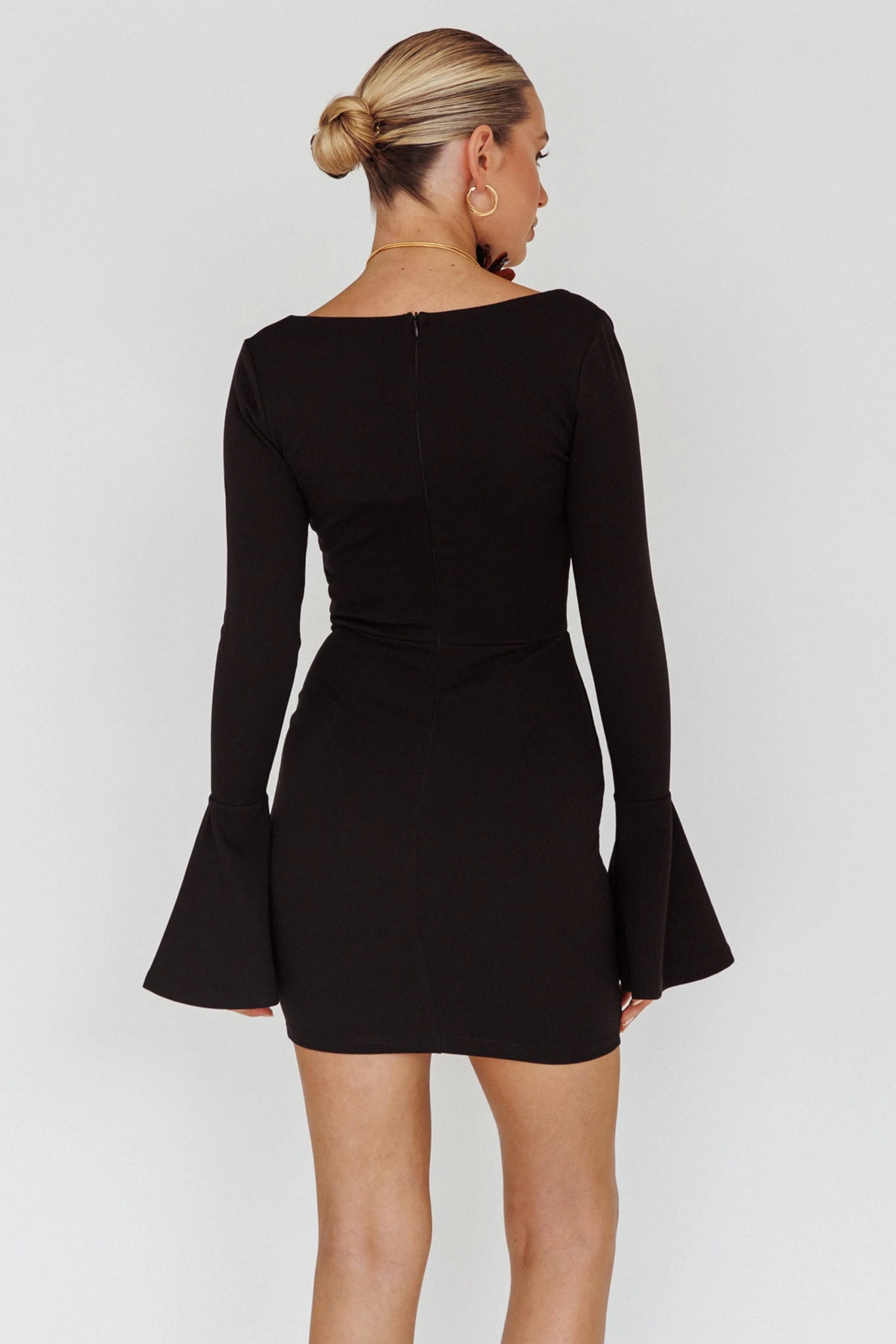 Maris Flared Cuff Mini Dress Black - Image 2