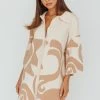 Nalani Button Up Knit Shirt Dress Sand/Wood