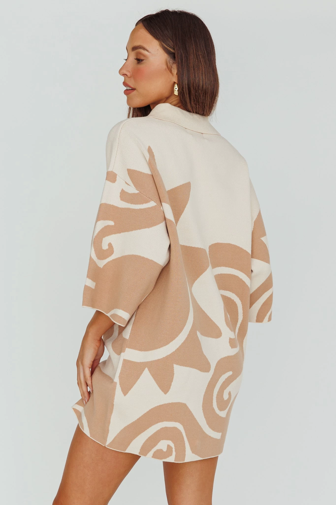 Nalani Button Up Knit Shirt Dress Sand/Wood - Image 2